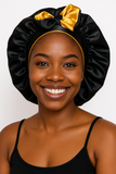 Reversible Black and Gold bonnet with ties