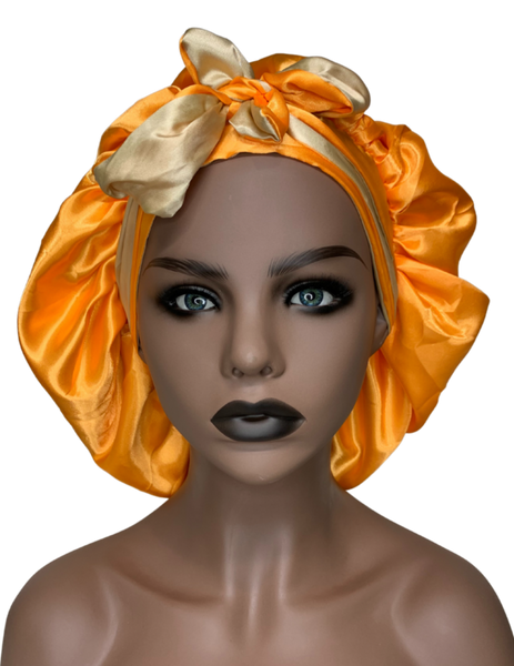 Orange Cream Bonnet with Ties