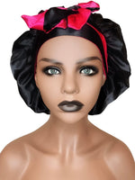 Reversible Black and Pink bonnet with ties