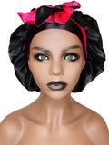 Reversible Black and Pink bonnet with ties